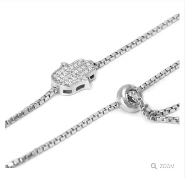 Hamsa hand sterling silver bracelet adjustable - Image 4