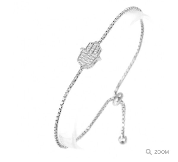 Hamsa hand sterling silver bracelet adjustable
