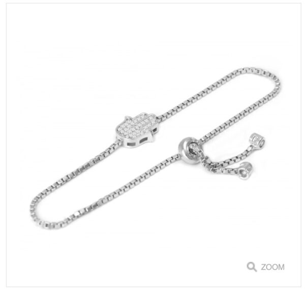 Hamsa hand sterling silver bracelet adjustable - Image 2