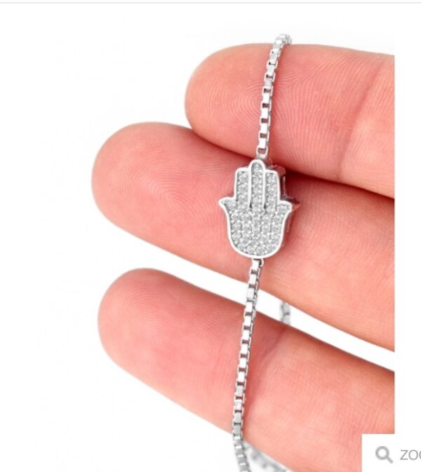 Hamsa hand sterling silver bracelet adjustable - Image 3