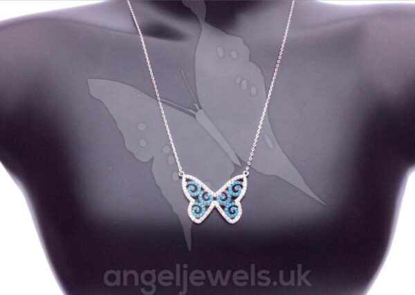Sterling silver 925 butterfly necklace with turquiose stones - Image 2