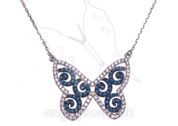 Sterling silver 925 butterfly necklace with turquiose stones