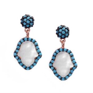 Sterling silver 925 Hamsa hand dangle earrings with turquoise stones