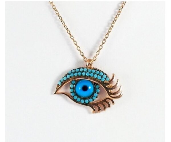 Sterling silver 925 Lucky eye necklace with turquoise stones in rose finish