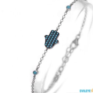 Sterling silver 925 Hamsa hand bracelet with turquoise stones