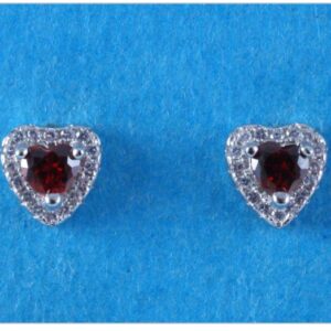 Sterling silver 925 heart ear studs with red &clear cz