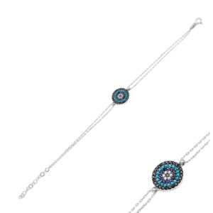 Sterling silver 925 evil eye bracelet with turquoise stones