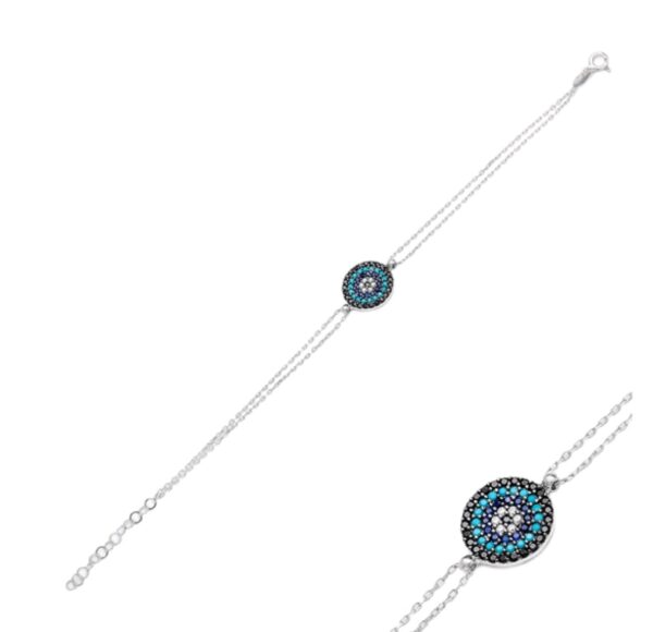 Sterling silver 925 evil eye bracelet with turquoise stones