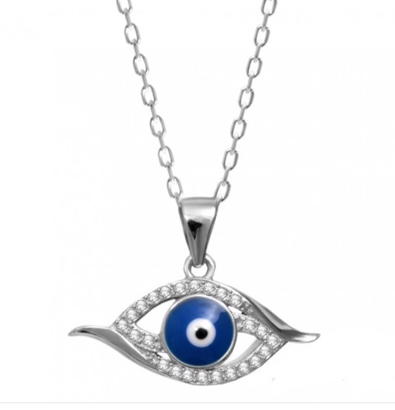 Blue Evil eye Crystal Necklace Silver 925 Full Set Uk  Seller 