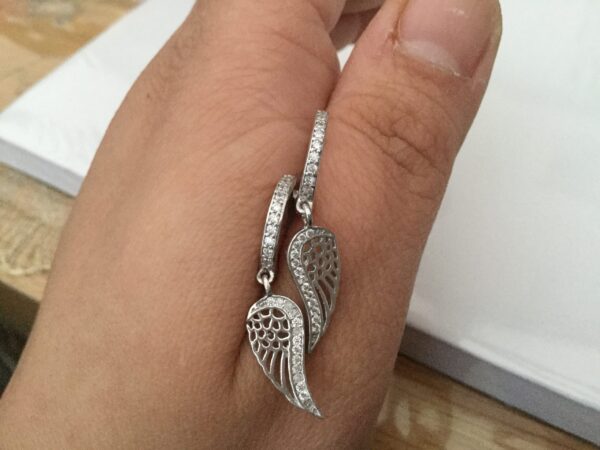 Sterling silver 925 angel wings drop earrings with cz stones - Image 3