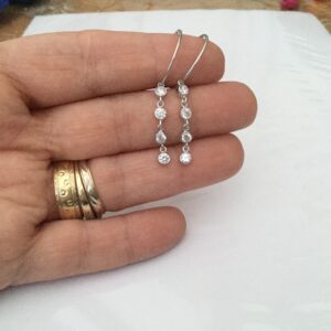 Sterling silver 925 hoop earrings with drops of c z stones