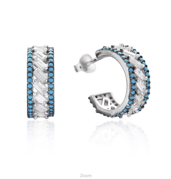 Sterling silver 925open back ear hoops with turquoise stones