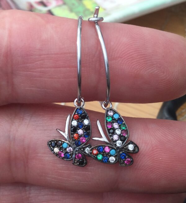 Sterling silver 925 dangle butterfly hoops earrings