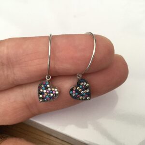 Sterling silver 925 heart drop hoop earrings