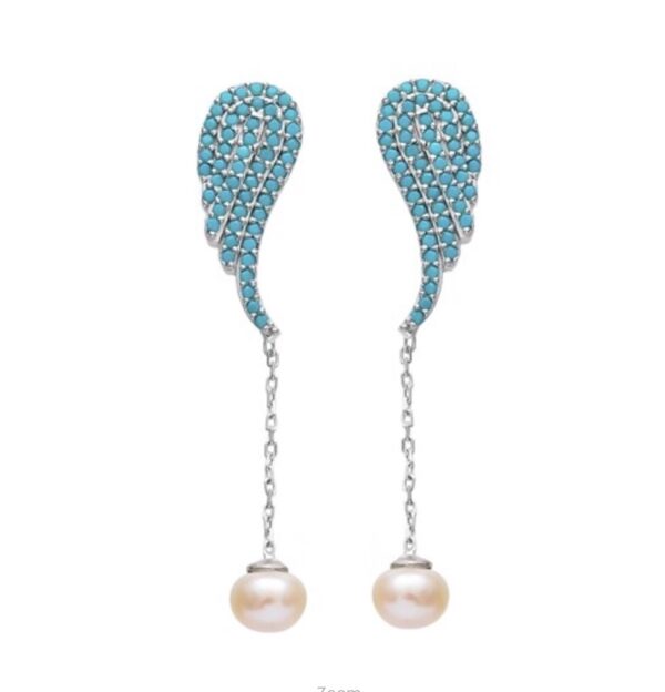 Sterling silver 925 angel wings drop earrings with pearl