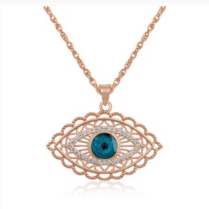 Sterling silver 925 rose gold plated evil eye filigree design large eye necklace