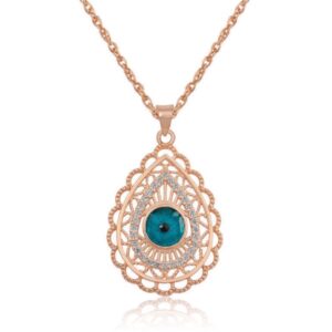 Sterling silver 925 rose gold plated evil eye filigree design teardrop necklace