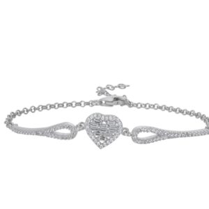 Sterling silver 925 heart set with baguette cut clear CZ stones