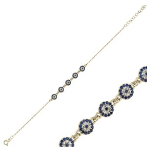 Sterling silver 925 evil eye multi eyes bracelet finished in gold plating