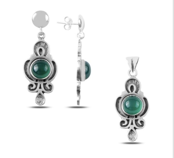 Handmade 925 Sterling silver and Green Agate jewellery set