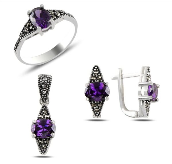 Sterling silver 925 marcasite and amethyst CZ SET