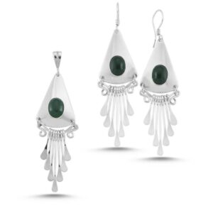Sterling silver 925 Green Agate natural stone jewellery set handmade