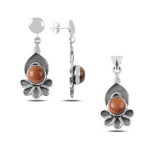 Sterling silver 925 goldstone natural stone jewellery set