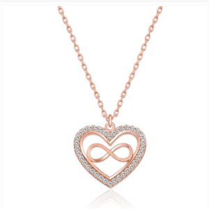 Sterling silver 925 heart infinity necklace with CZ stones In rose gold