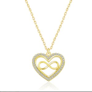 Sterling silver 925 heart infinity necklace with CZ stones In gold plating