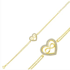 Sterling silver 925 gold plated heart infinity bracelet with CZ stone