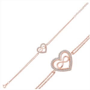Sterling silver 925 rose gold plated heart infinity bracelet with CZ stone