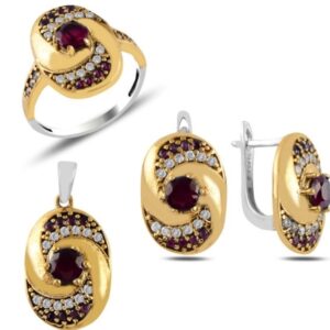 Sterling silver 925 gold plated red garnet CZ Ottoman jewellery sets